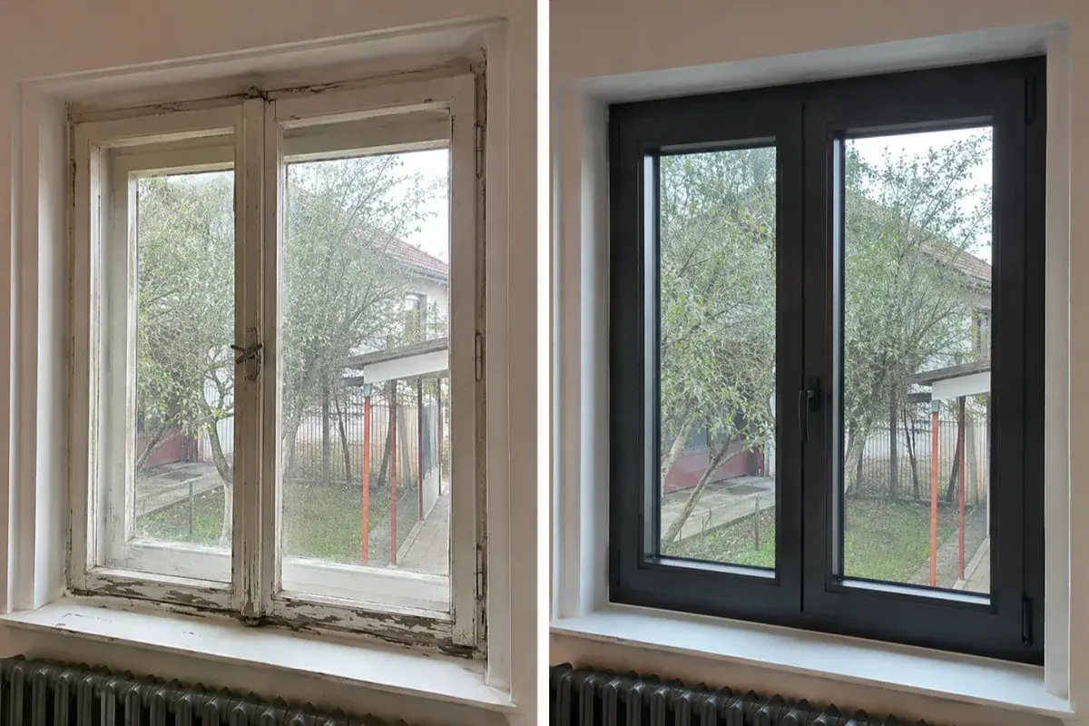 Pre i posle zamene starog prozora novim antracit aluminijumskim prozorom
