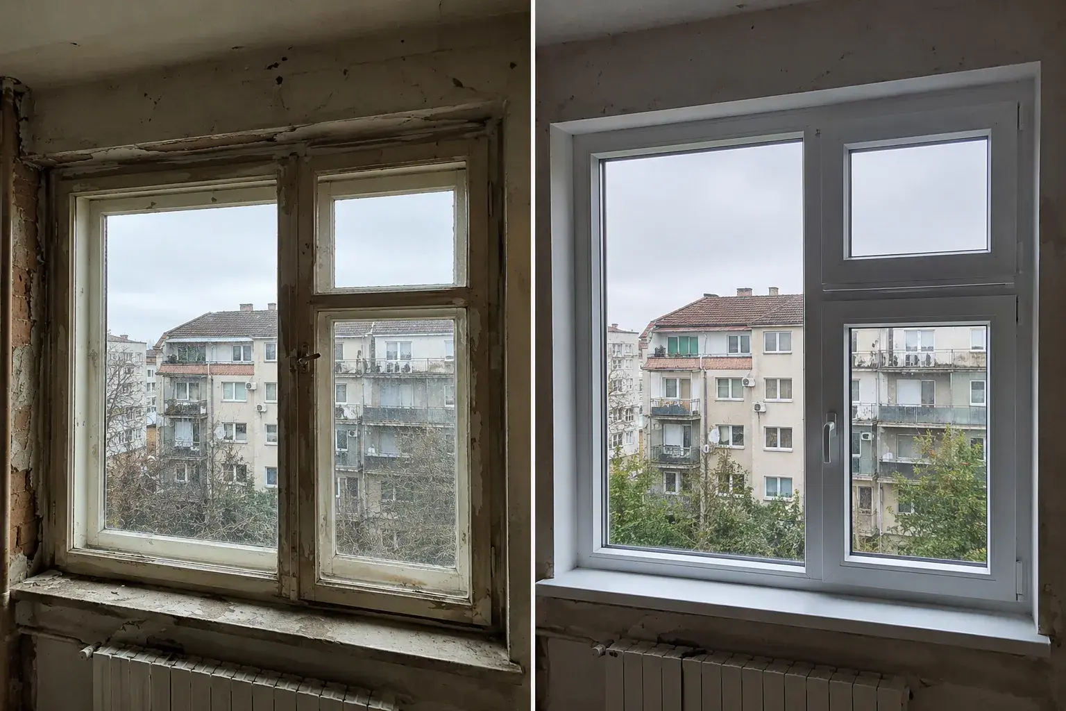 Pre i posle zamene stare drvene stolarije novim REHAU PVC prozorom